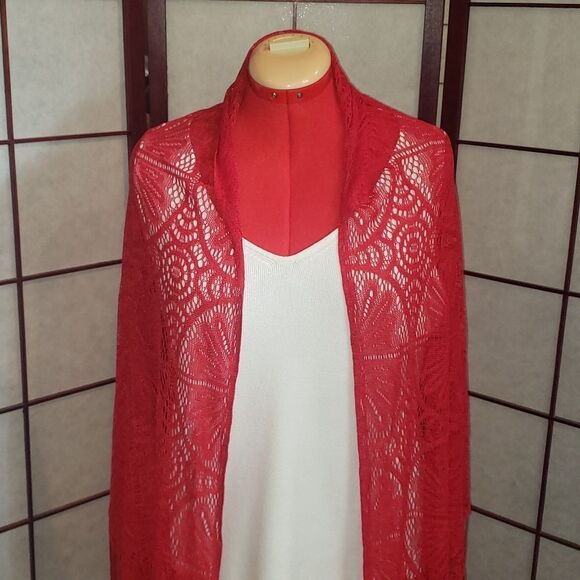 Stunning Red Lacy Shawl - Picture 2 of 5